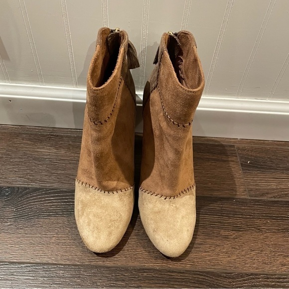 Joie Briona Suede Patchwork Heels in Chestnut Multi 38/8 - Picture 2 of 9